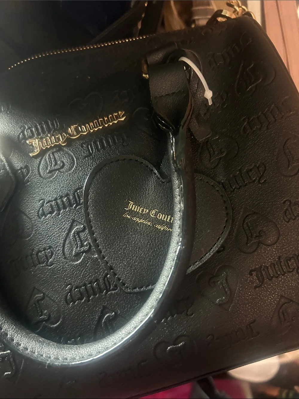 Juicy Couture Black Embossed Satchel with Heart Charm